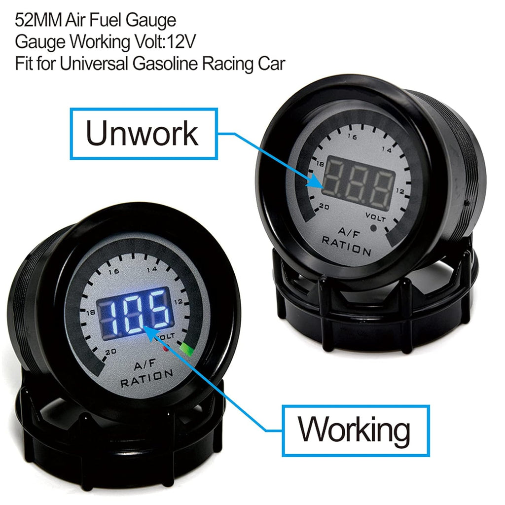2-1/16 52mm LED Digital Air/Fuel Ratio Gauge with Narrowband O2 Oxygen Sensor O905726