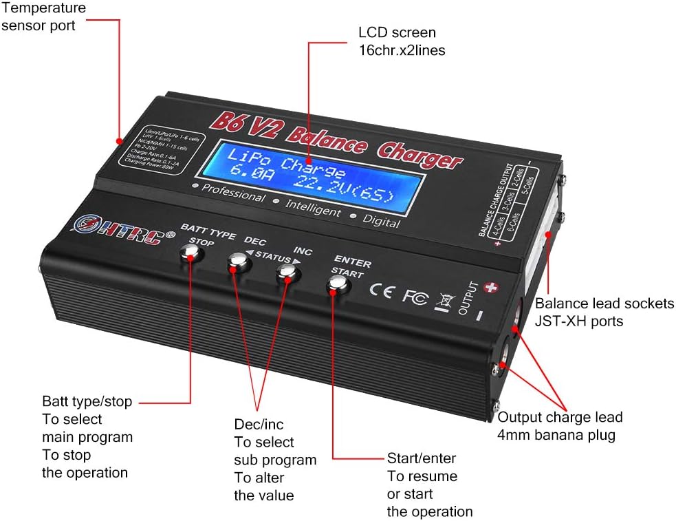 80W 6A 1S-6S Balance Charger for Li-ion Life NiCd NiMH LiHV PB Smart Battery, Deans Connectors, Pack of 2 E220