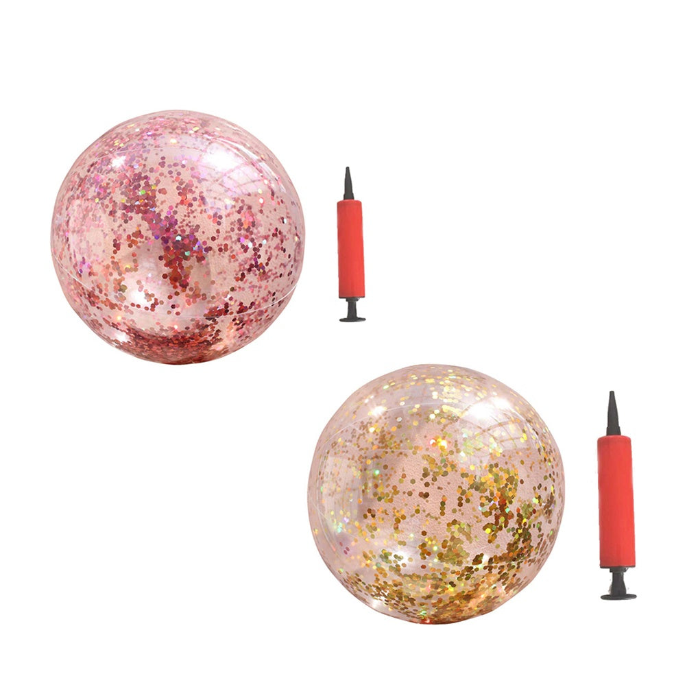 Glitter Sequin Beach Balls Round Transparent PVC Inflatable Ball Toys with Pumps H772