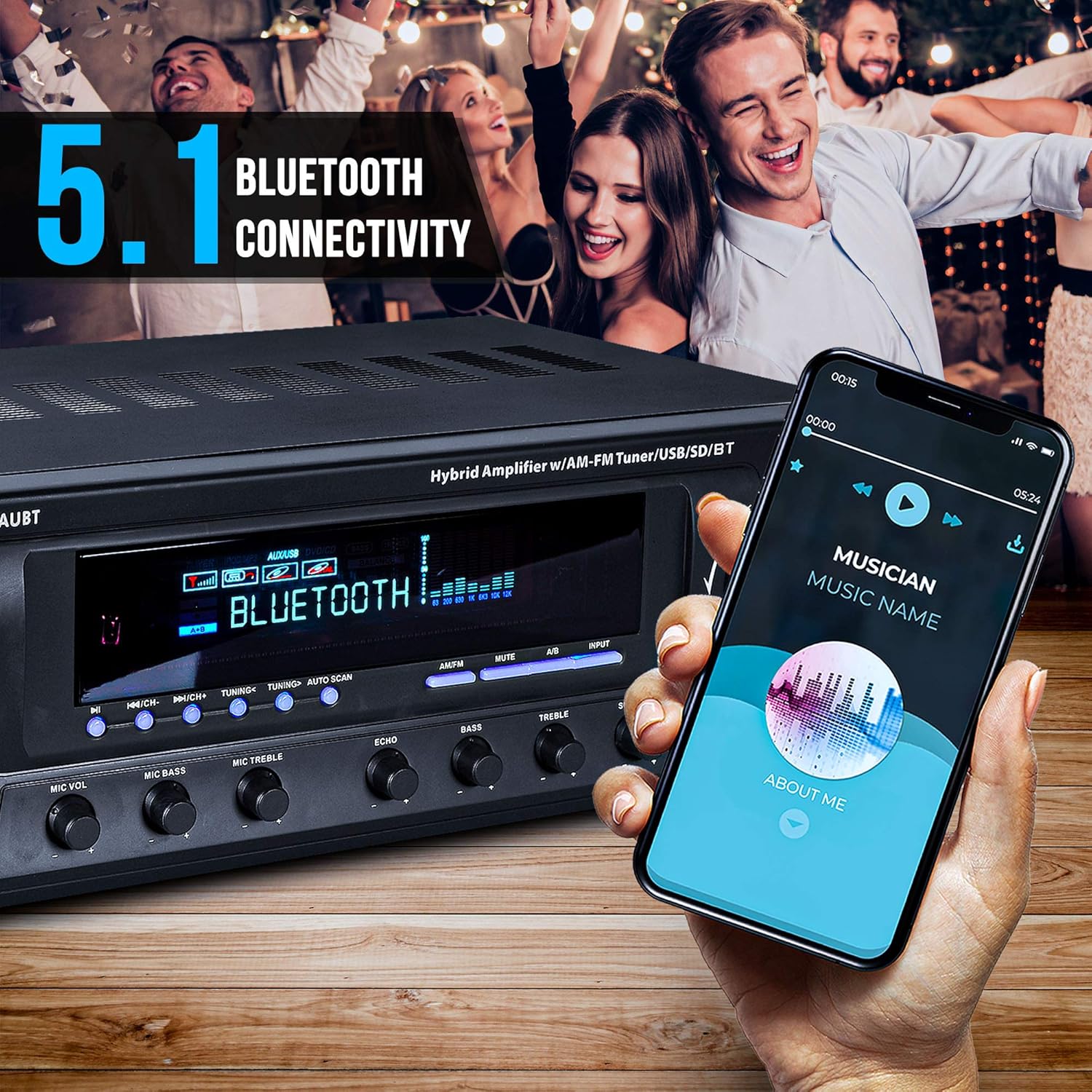 300W 4 Channel Bluetooth Home Theater Stereo Receiver B672