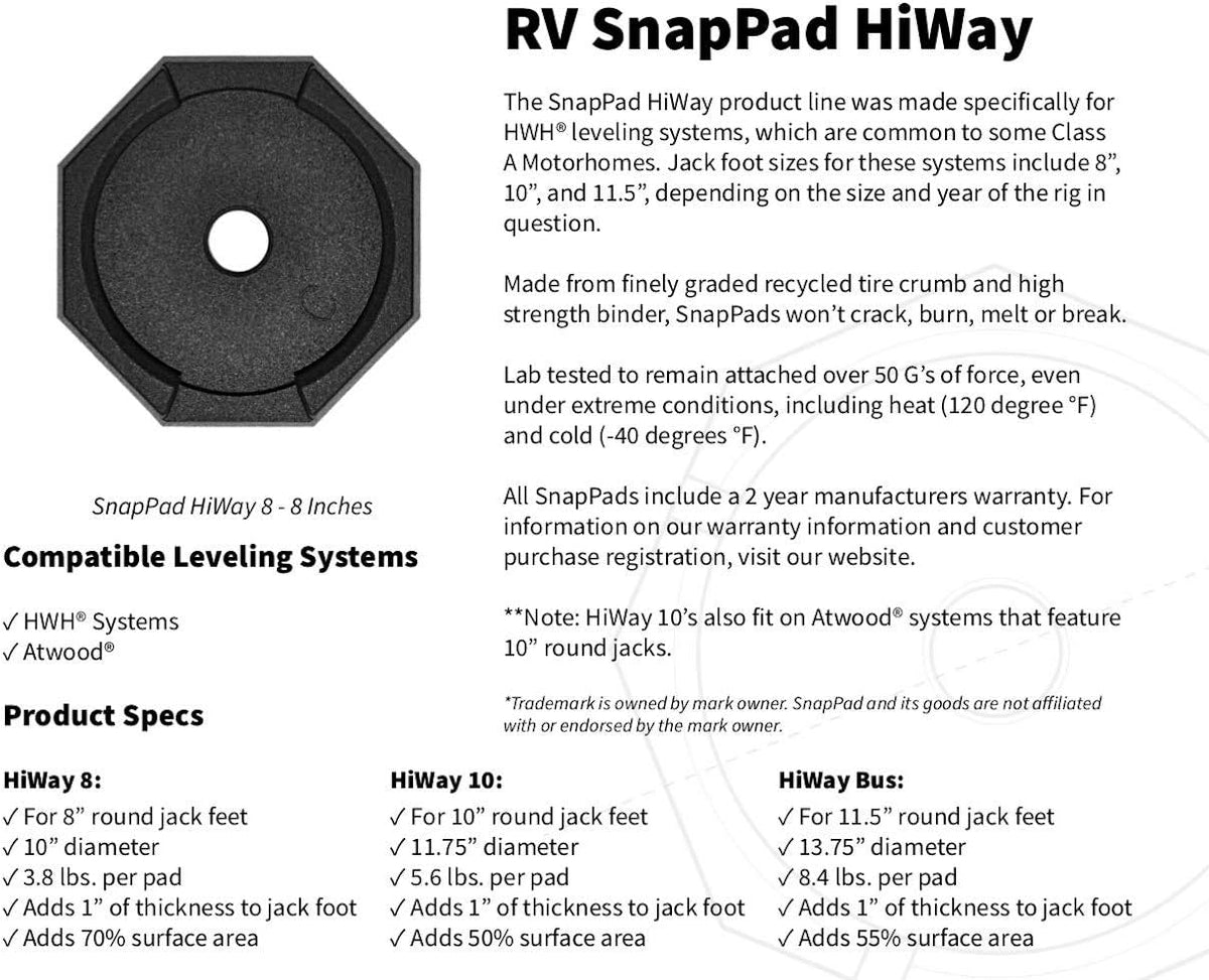 RV Leveling Jack Pad for HWH Round Landing Feet (Two 8 inch + Two Bus) C4629