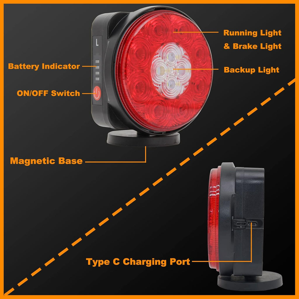 Magnetic Wireless Trailer Towing LED Light Kit with 7 Pin Transmitter Connectors Rechargeable Battery S438950