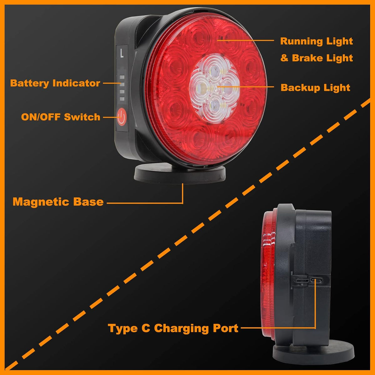 Magnetic Wireless Trailer Towing LED Light Kit with 7 Pin Transmitter Connectors Rechargeable Battery S438950