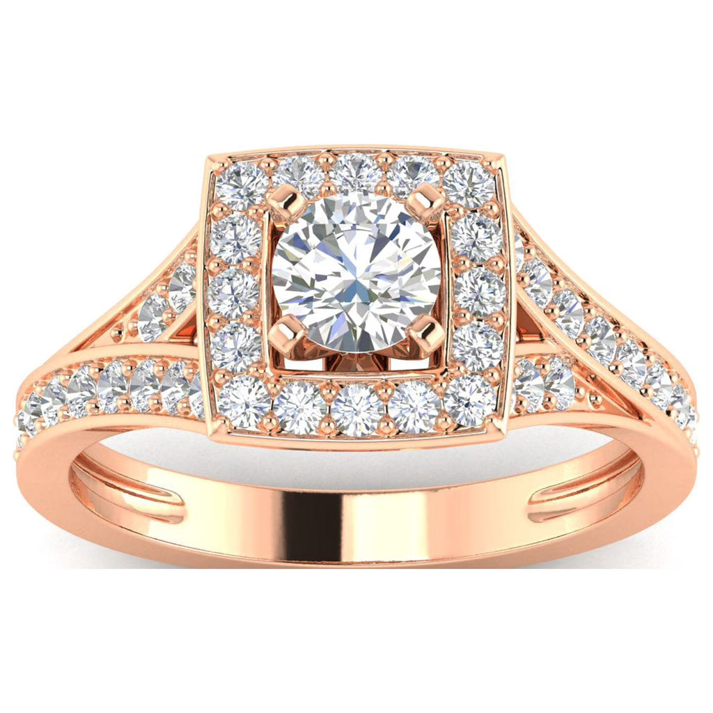 1Ct Round Cut Moissanite 10k Rose Gold Halo Ring N719227