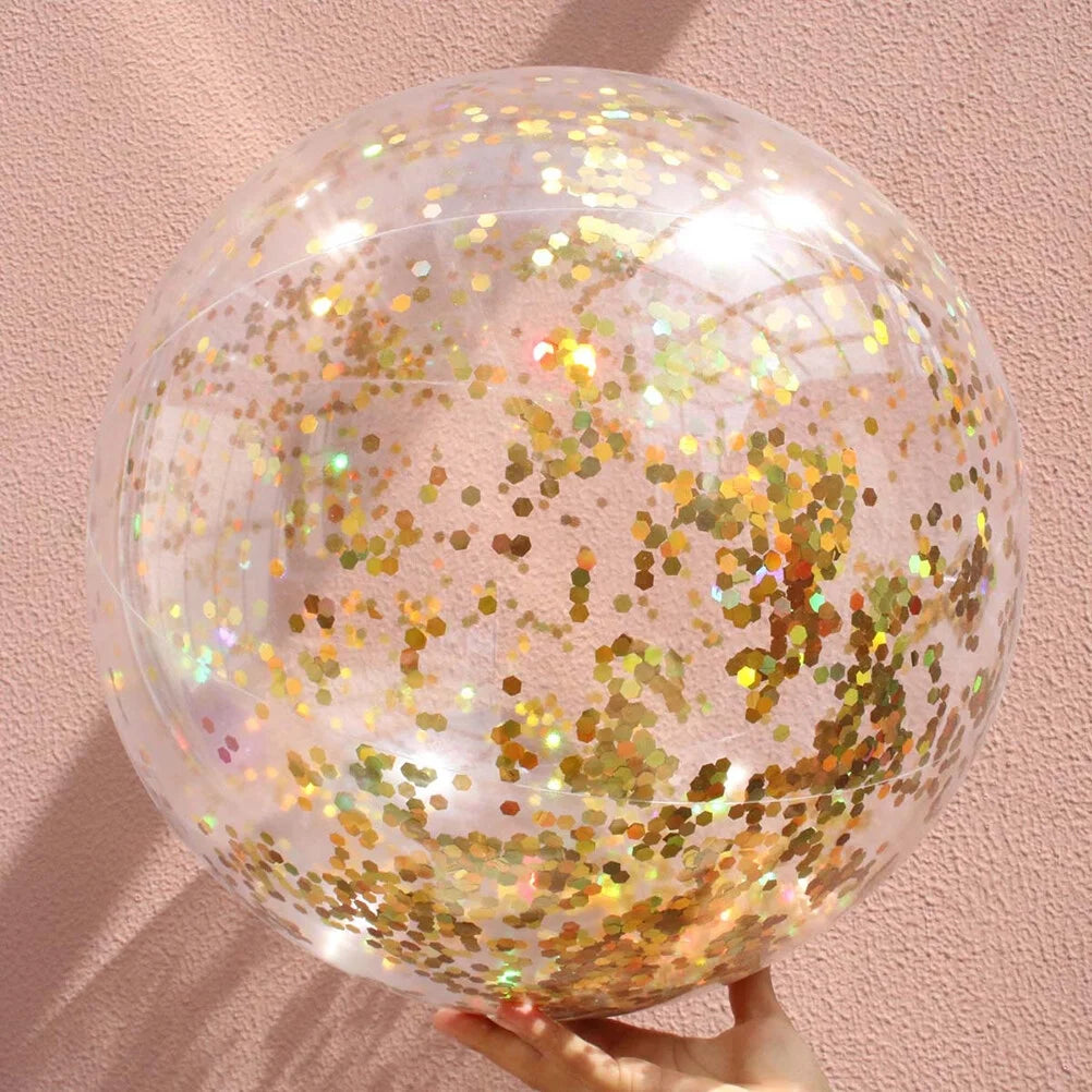 Glitter Sequin Beach Balls Round Transparent PVC Inflatable Ball Toys with Pumps H772