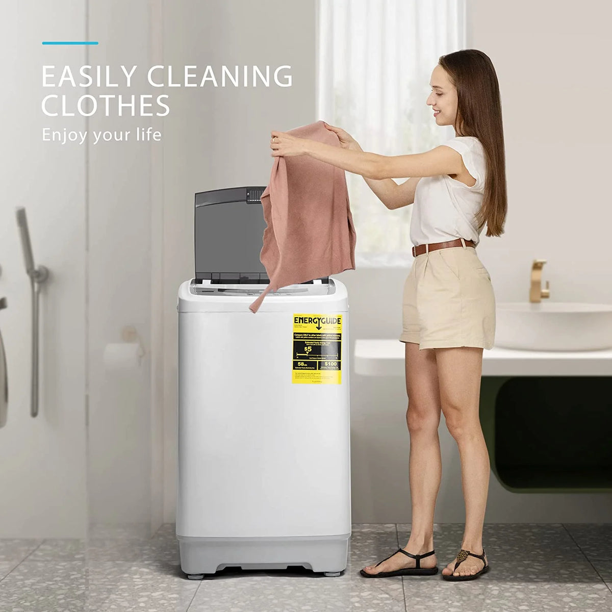 Full-Automatic Washing Machine with Built in Drain Pump Spin Dryer, 1.32cu.ft 13 lbs Capacity Q272018