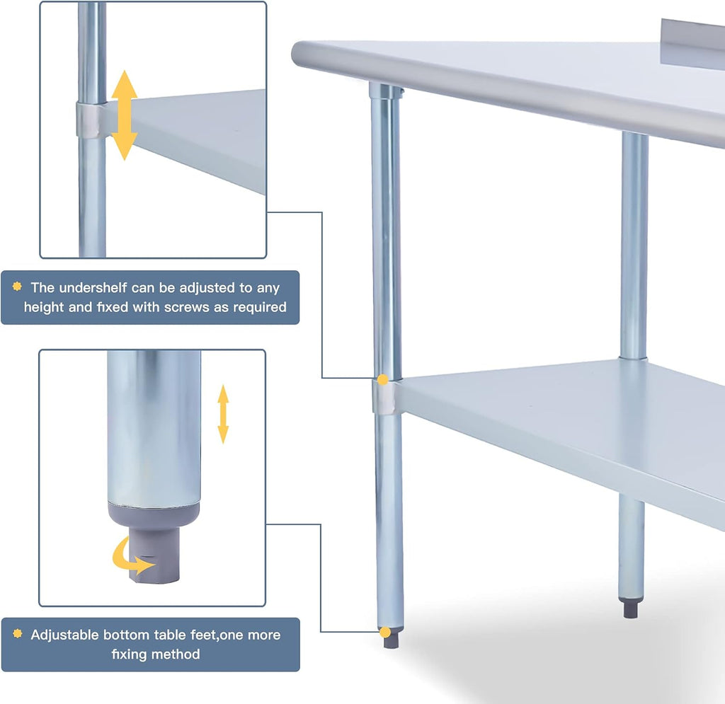 Stainless Steel 24 x 60 Inches Worktable with Backsplash and Adjustable Shelf Y11392