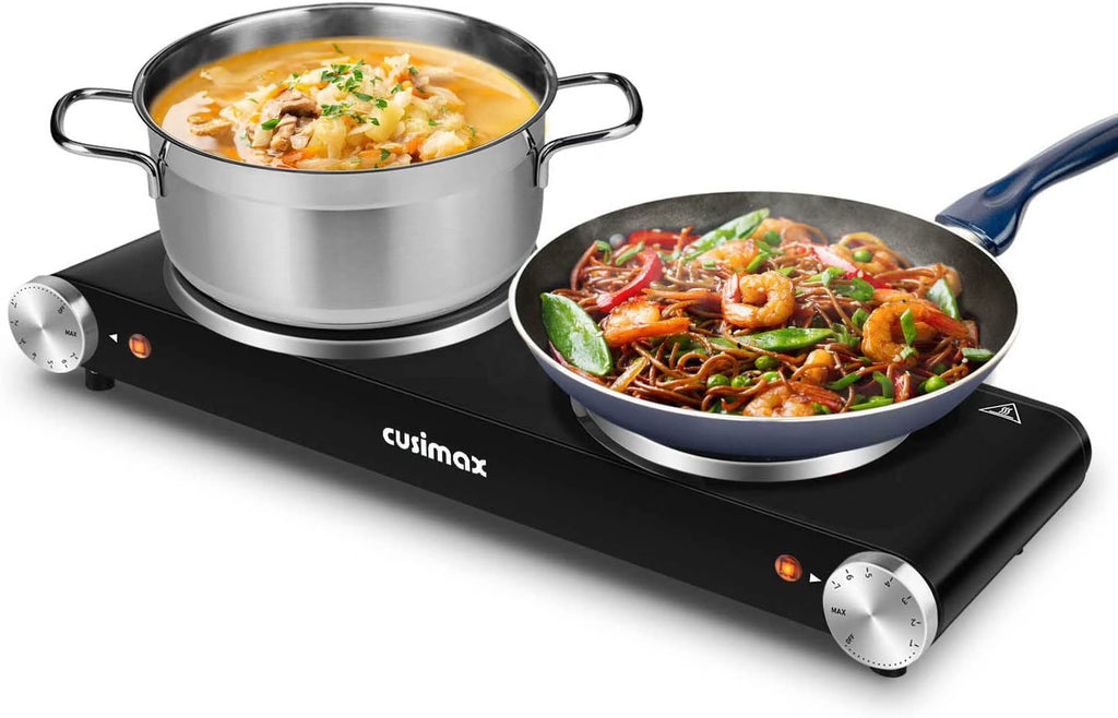 1800W Portable Electric Double Burner Cast Iron Cooktop with 7 Power Levels Q134