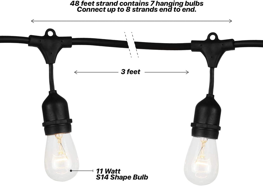 Waterproof Outdoor String Lights with 48 Ft Dimmable Edison Bulbs Q7361
