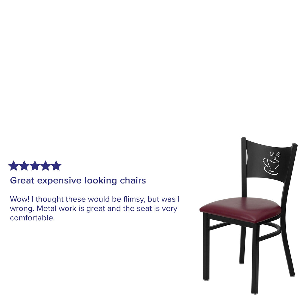 Burgundy Vinyl Seat Black Metal Frame Restaurant Chair Y273