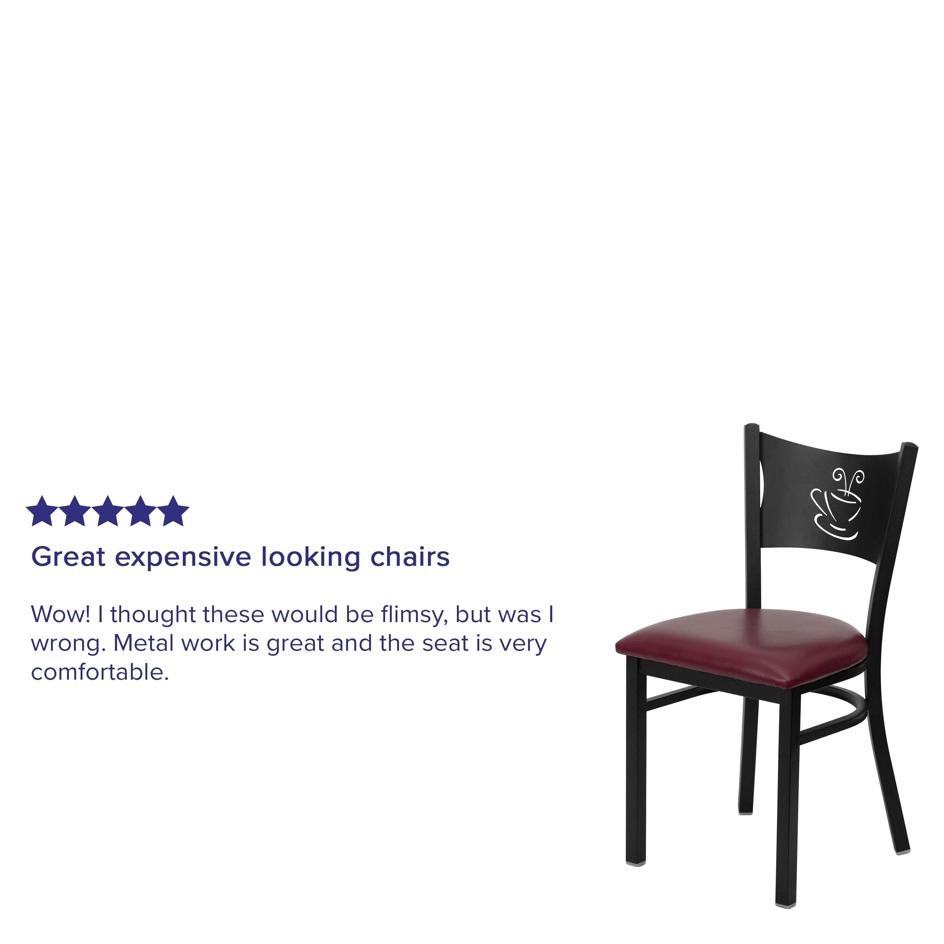 Burgundy Vinyl Seat Black Metal Frame Restaurant Chair Y273