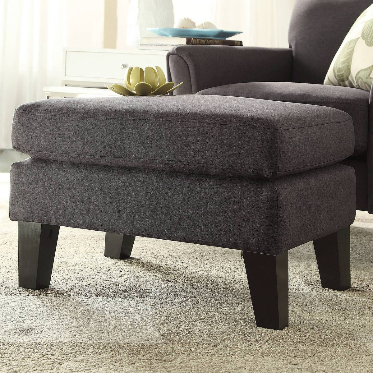 Dark Grey Linen Ottoman Z35253