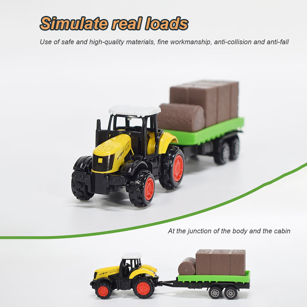 3 Pieces Die-Cast Metal Toy Farm Tractors Truck and Trailers Set R623690