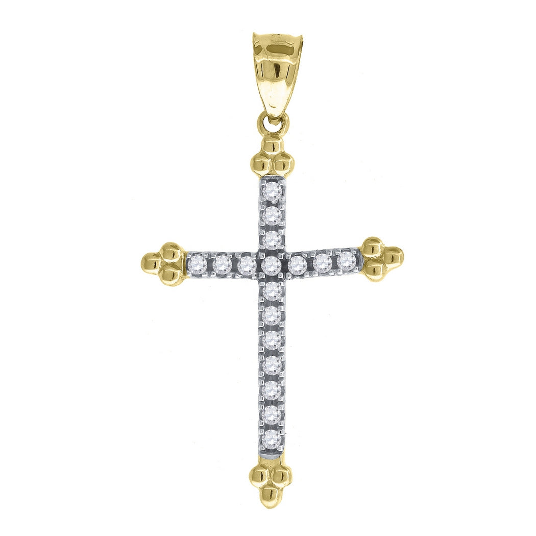 14k Gold Two tone Cross Pendant Necklace M7238