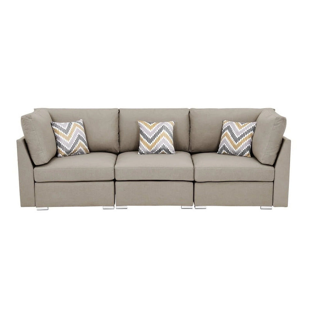 Beige Fabric Sofa and Loveseat Set with Pillows J5994