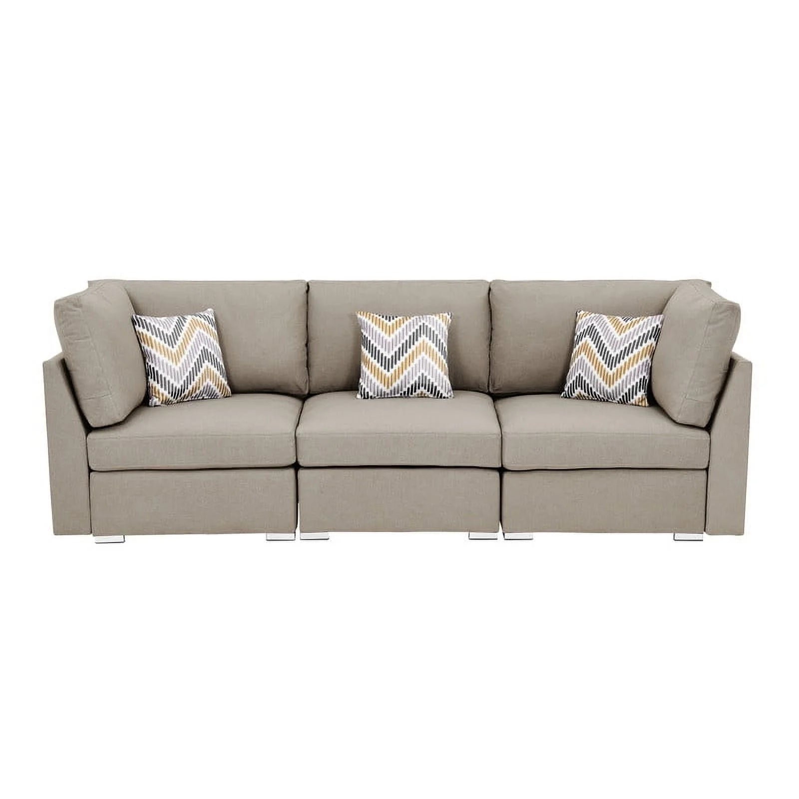 Beige Fabric Sofa and Loveseat Set with Pillows J5994