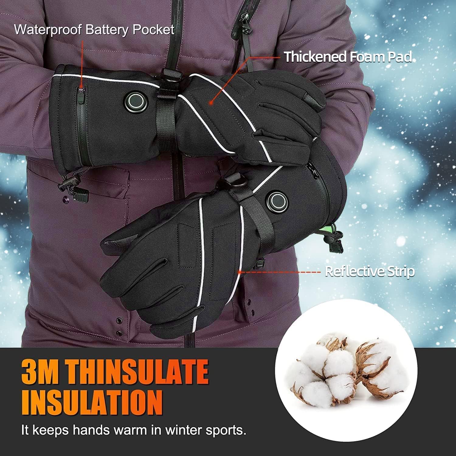 Rechargeable Battery Waterproof Heated Gloves N48574