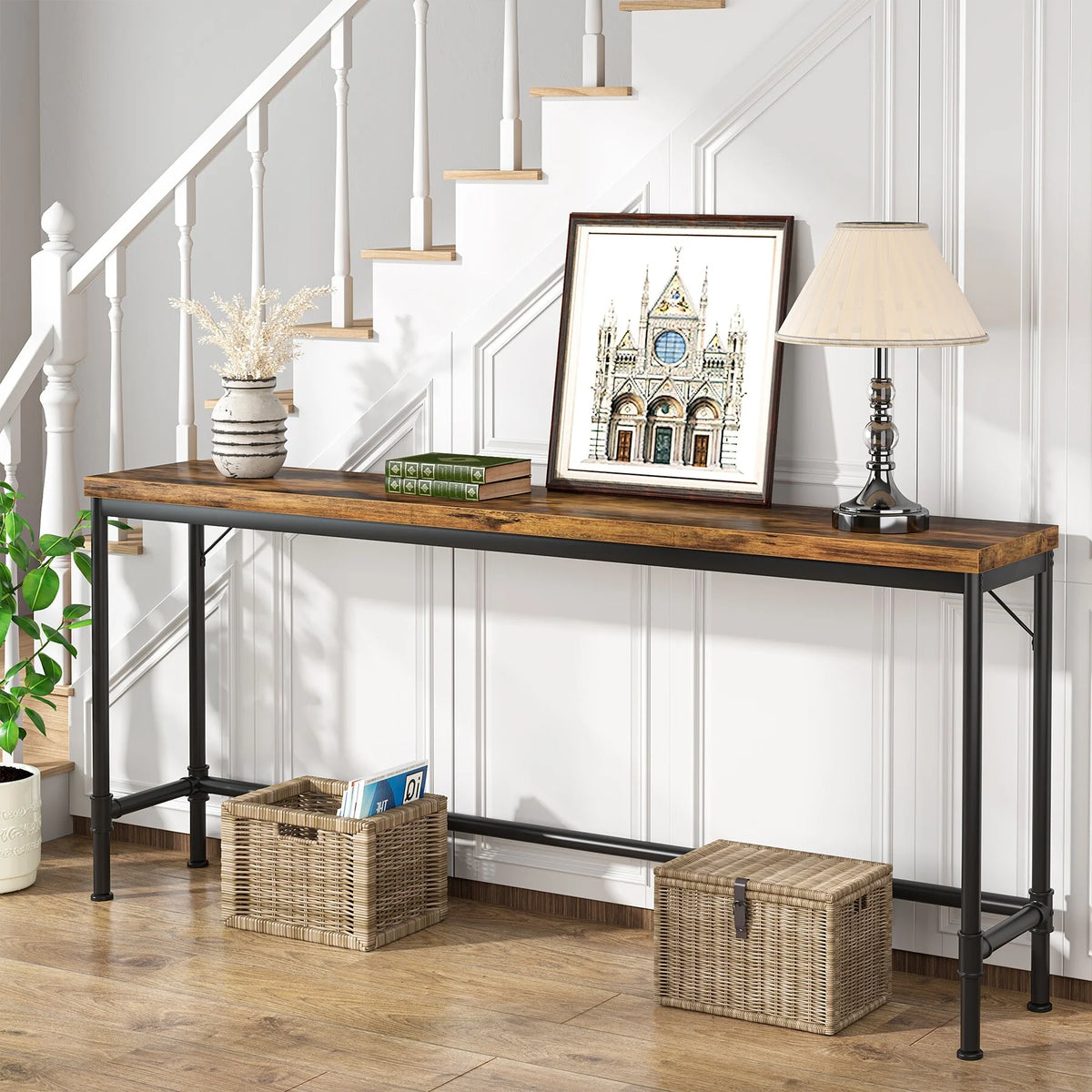 Rustic Wood Finish Narrow Console Table D449192