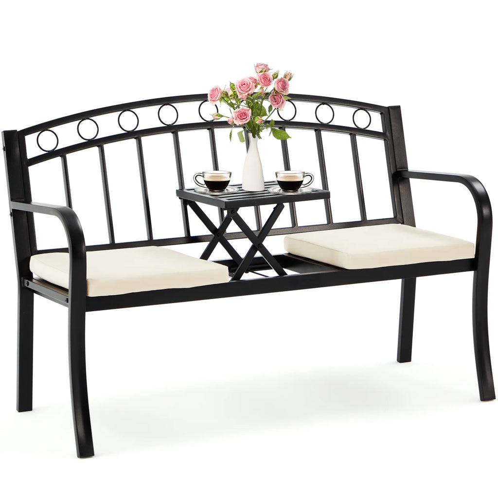 Black Steel Double Seat Patio Bench D363668