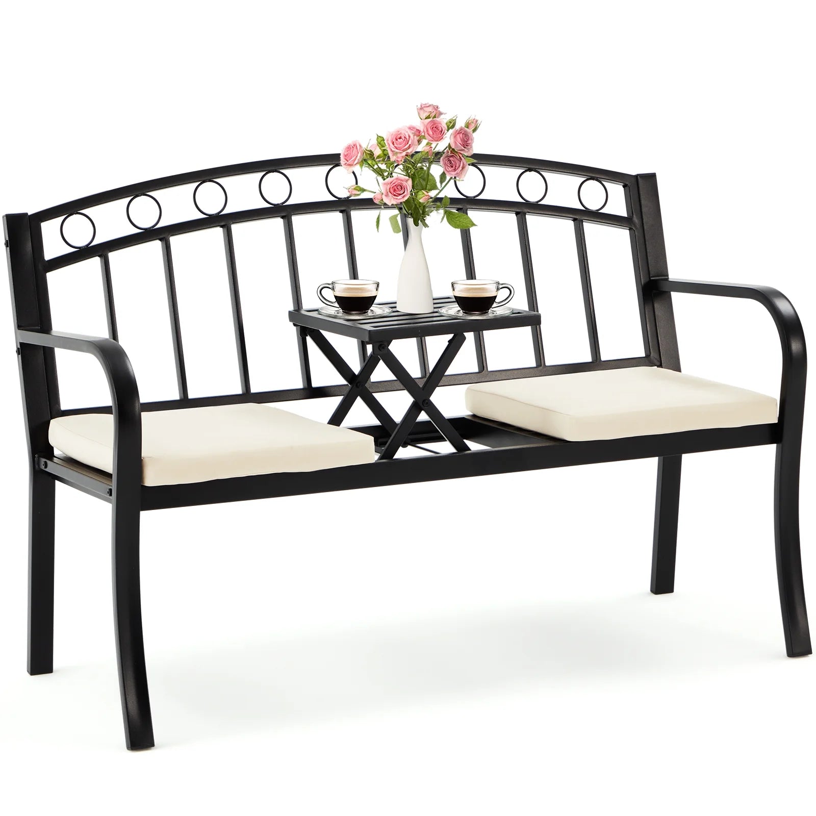 Black Steel Double Seat Patio Bench D363668