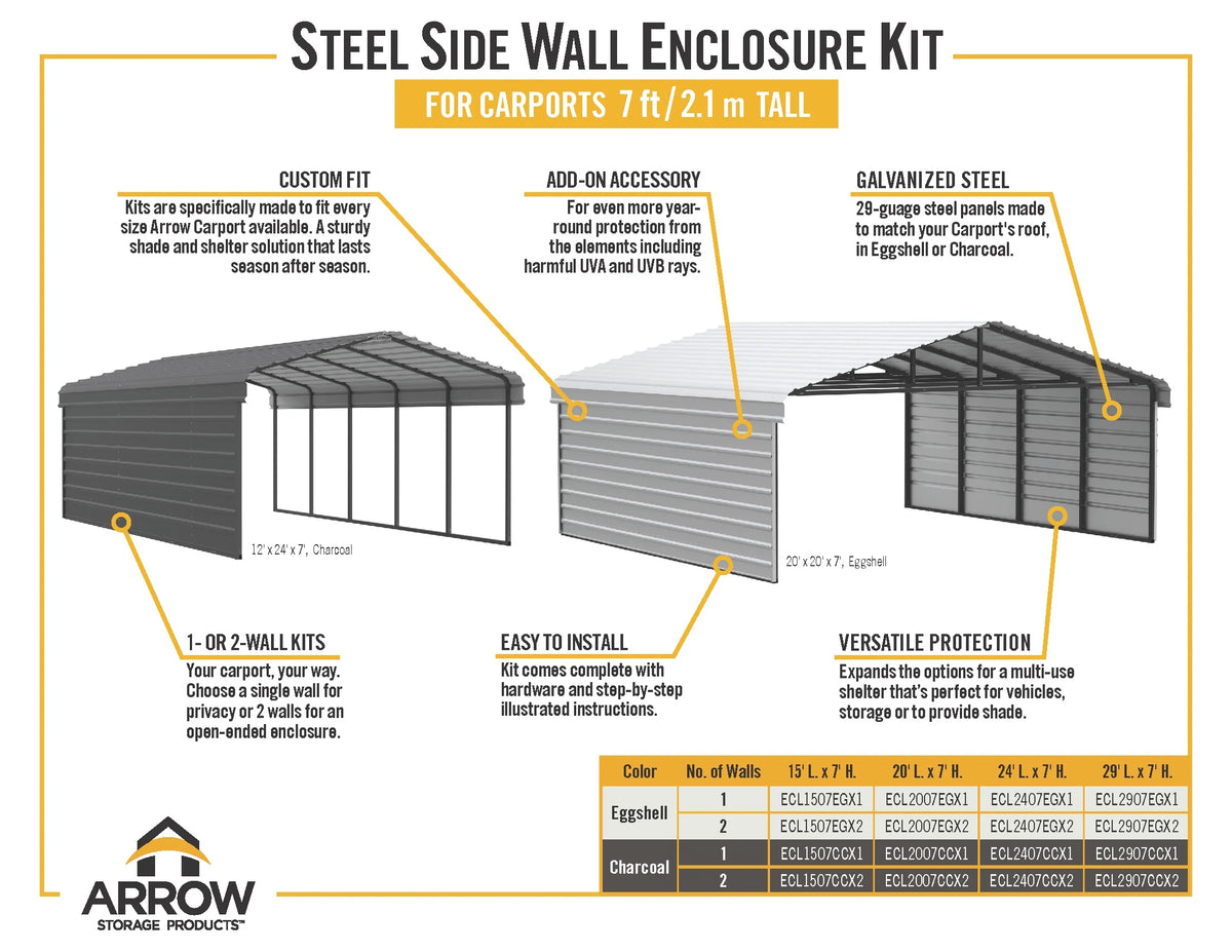 Galvanized Steel Carport Kit, 12' x 20' x 7', Charcoal X3591