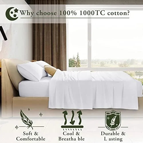 King Size 4 Piece Cotton Sheets Set, White Z35334