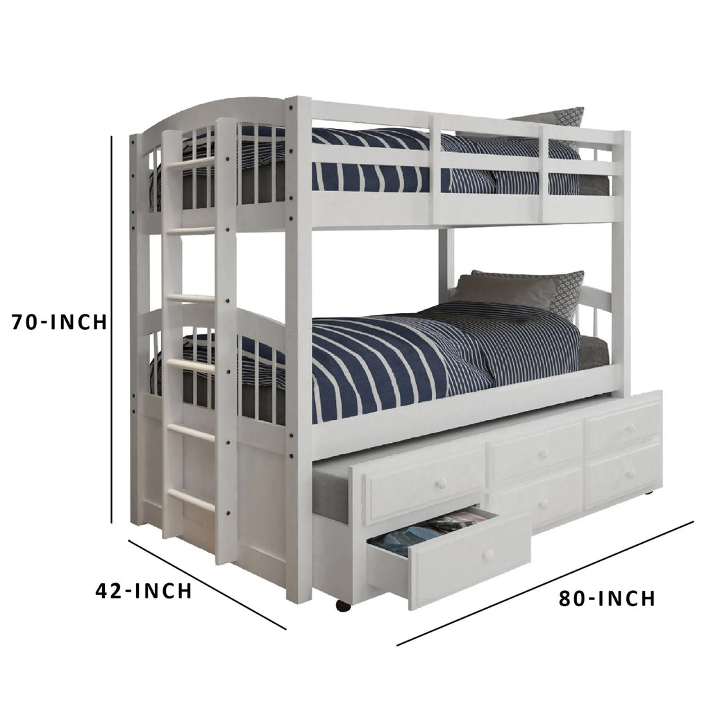 White Twin/Twin Bunk Bed with Trundle P81750
