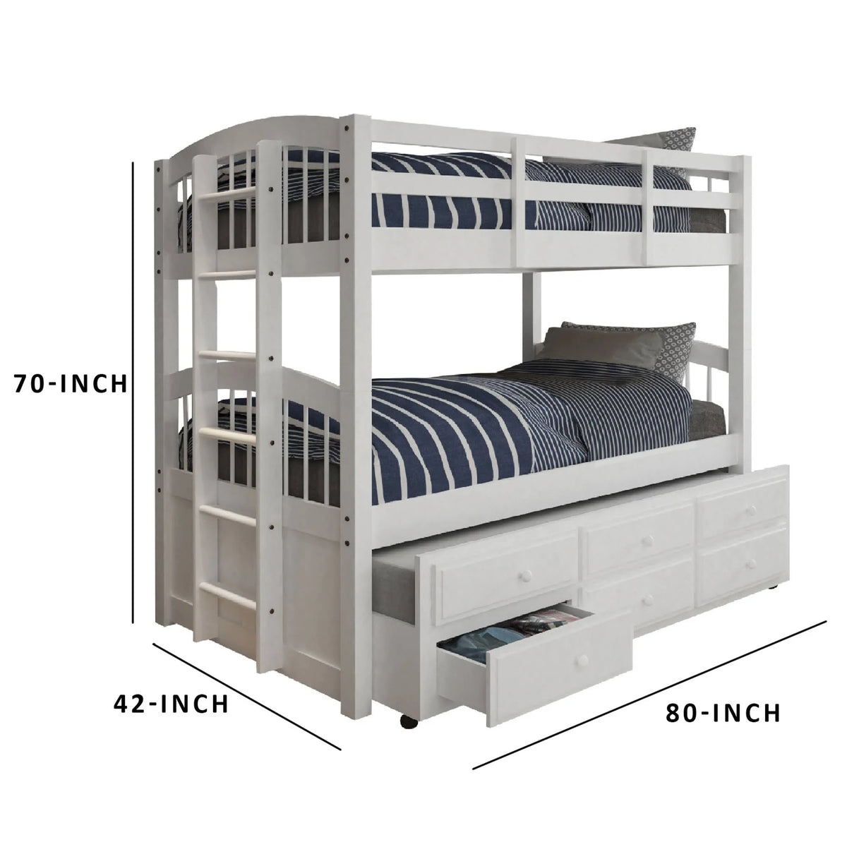 White Twin/Twin Bunk Bed with Trundle P81750