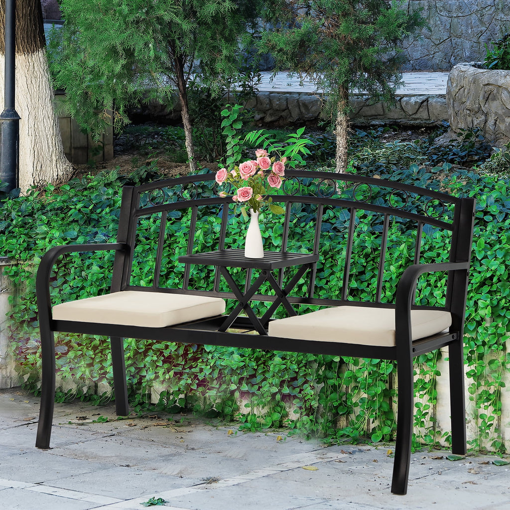 Black Steel Double Seat Patio Bench D363668