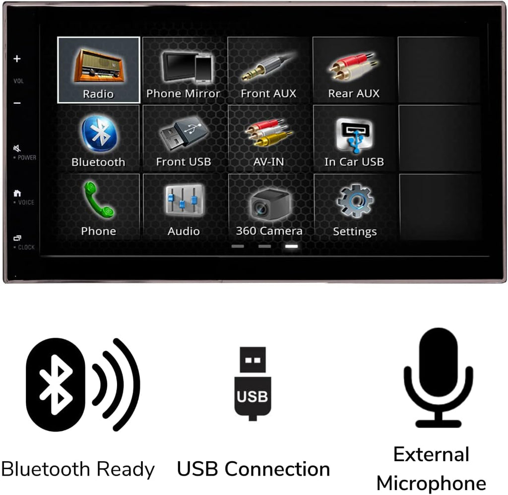 6.8” Double Din Complete Radio Kit Package with Touchscreen Radio, Dash Kit, Can Bus Interface, Camera Input and Antenna Adapter J1260