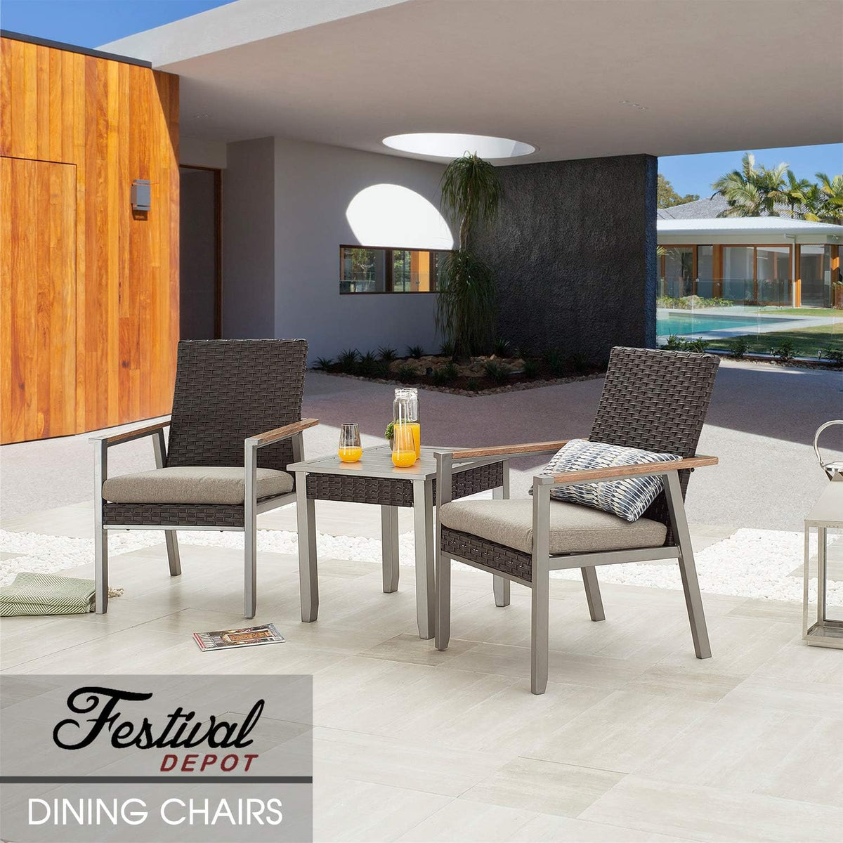 2Pcs Patio Armchair Set Metal Chair With Seat Cushions And Rattan Wicker Back Outdoor Furniture X51411