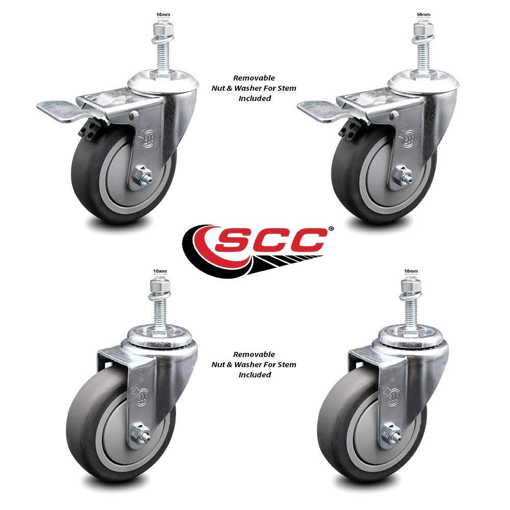 4 inch Thermoplastic Rubber Swivel Stem Caster Set with Total Lock Brake C134