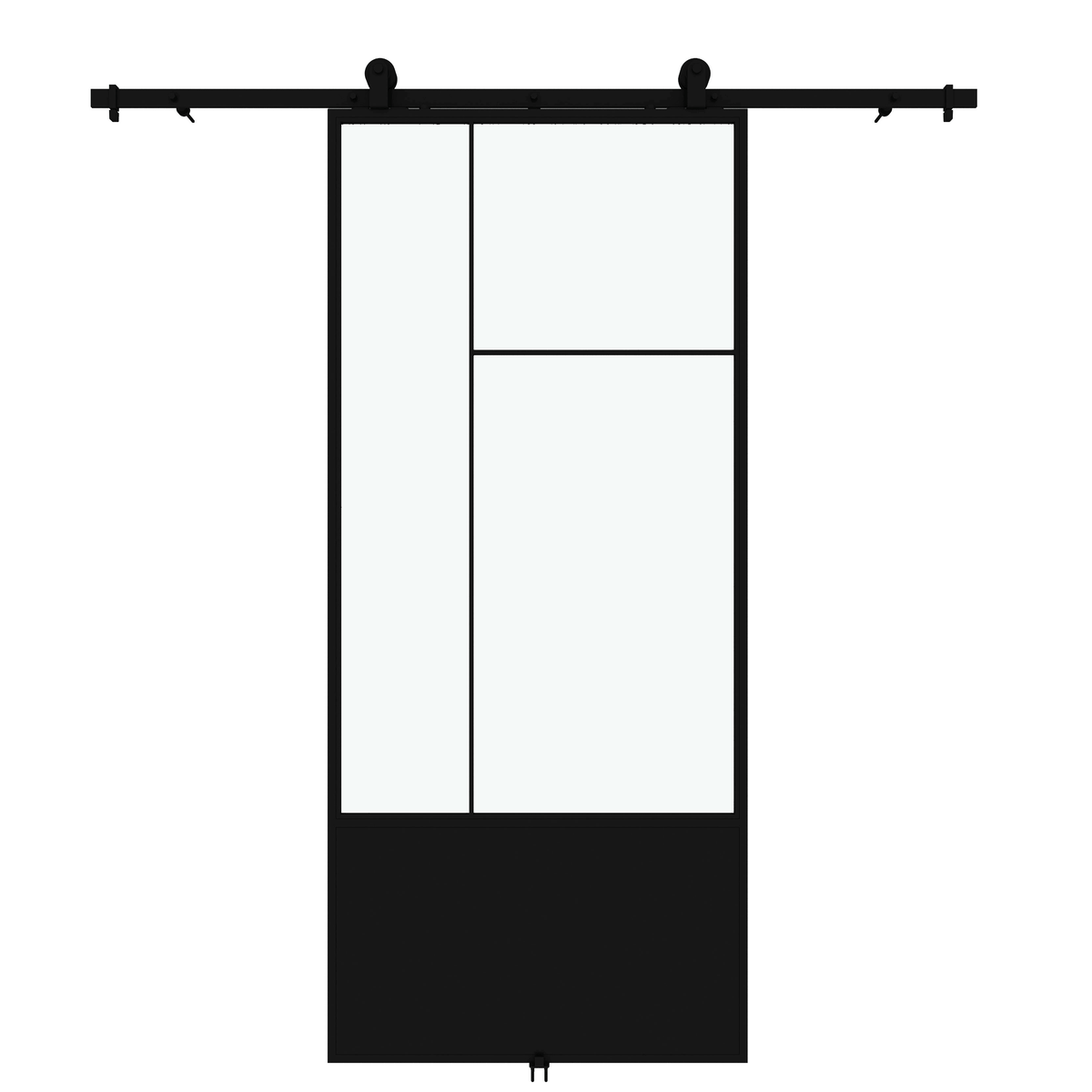 3/4 Lite Clear Glass Black Metal Finish Sliding Barn Door with Hardware Kit B11223
