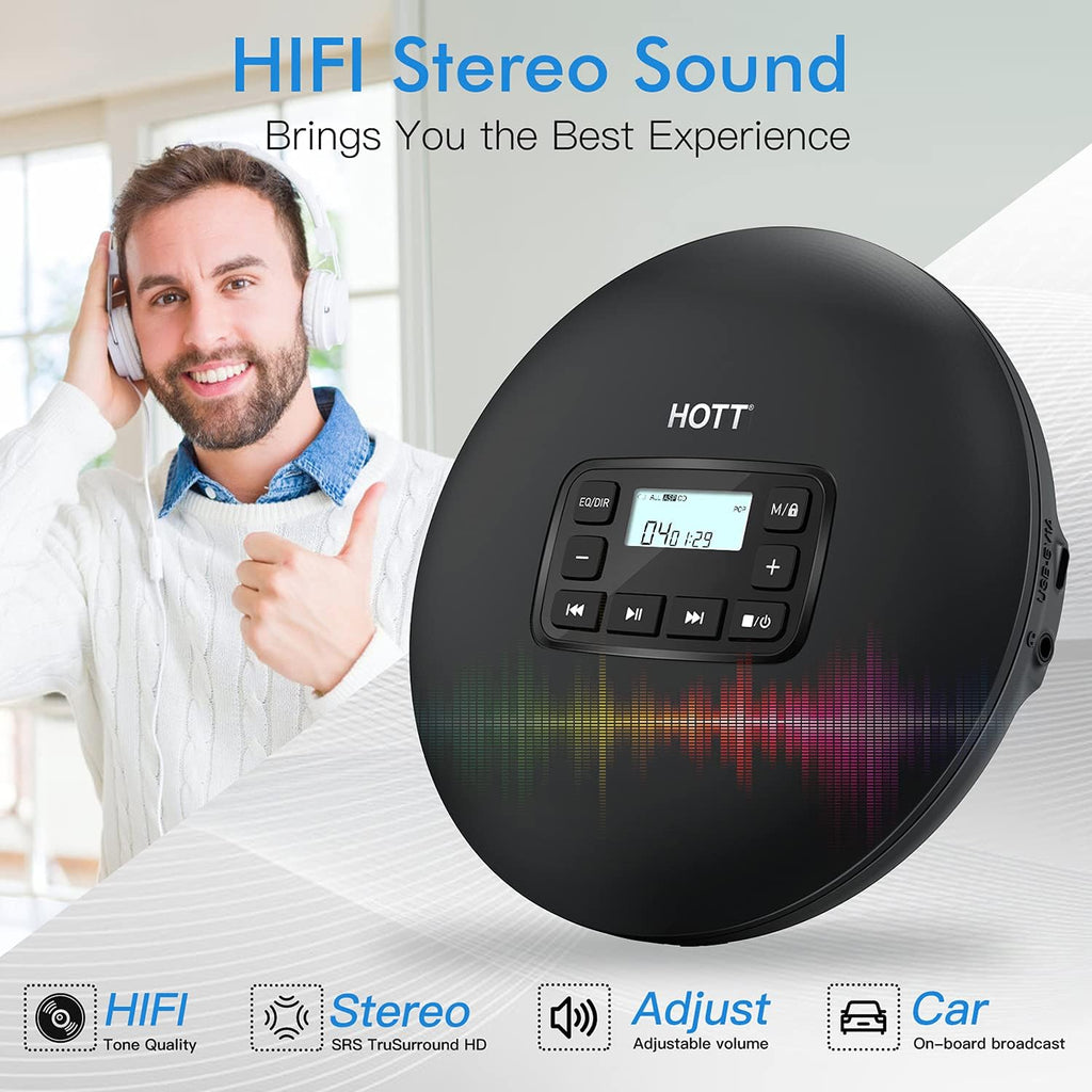 Portable CD Player with Headphones, Black, Pack of 2 P3518