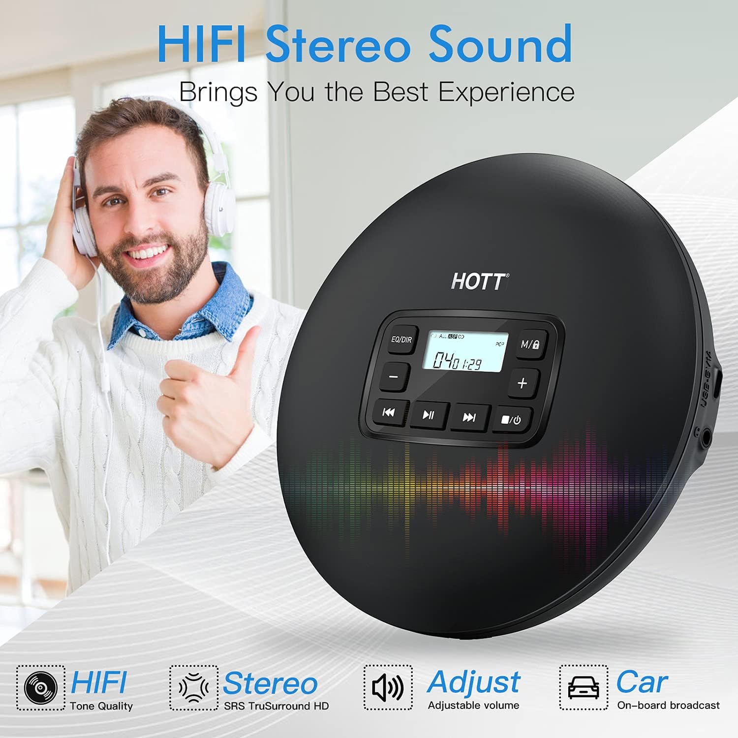 Portable CD Player with Headphones, Black, Pack of 2 P3518