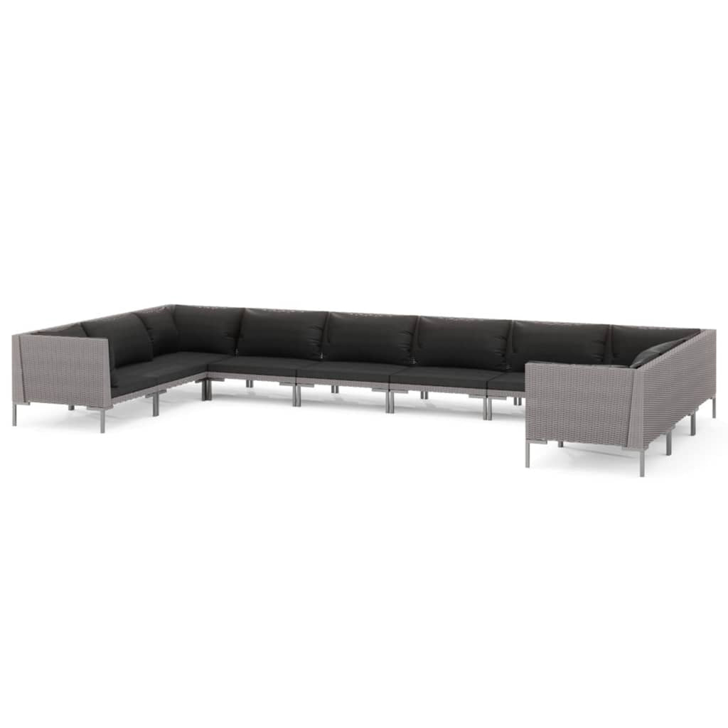 10 Piece Patio Set with Cushions Poly Rattan Dark Gray H505