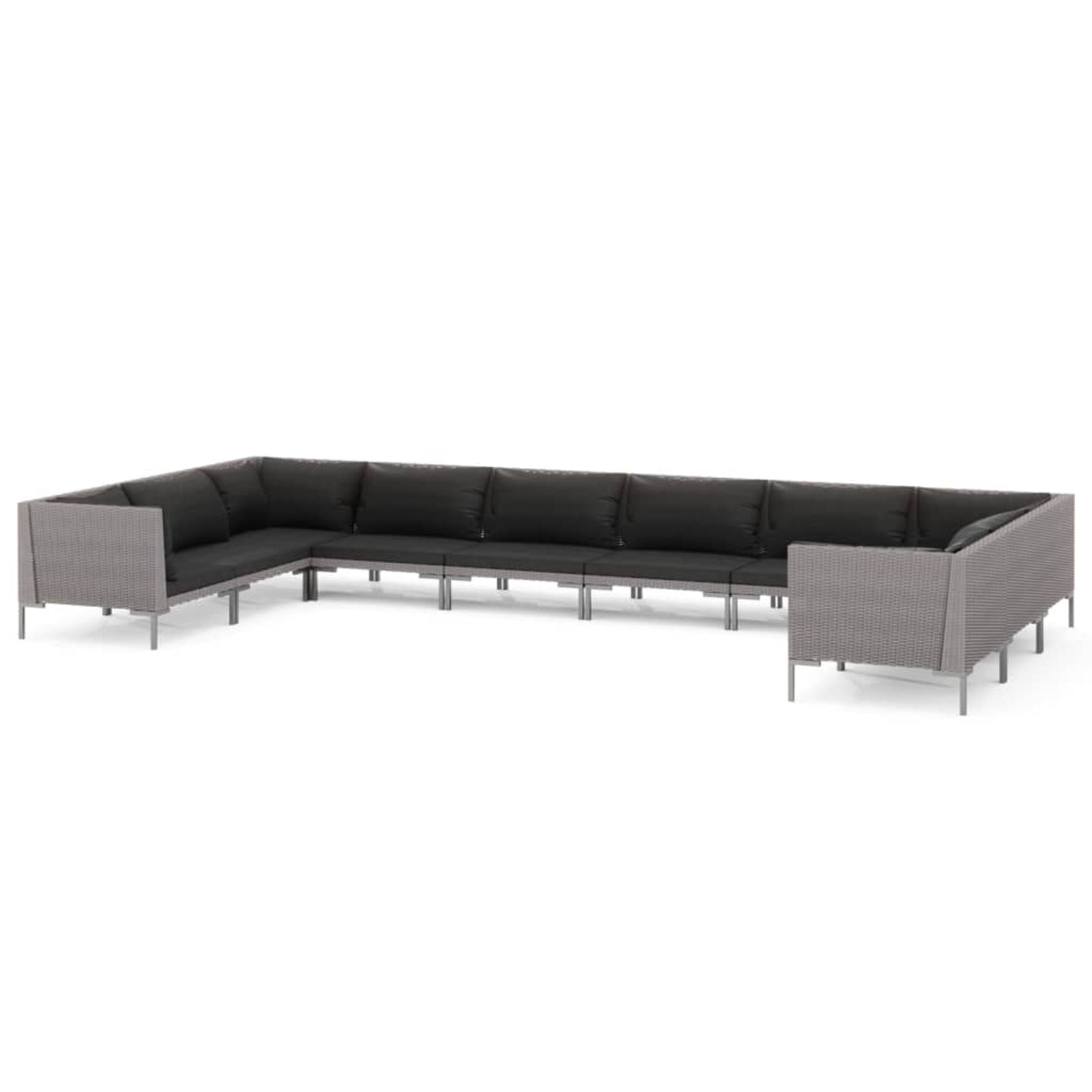 10 Piece Patio Set with Cushions Poly Rattan Dark Gray H505