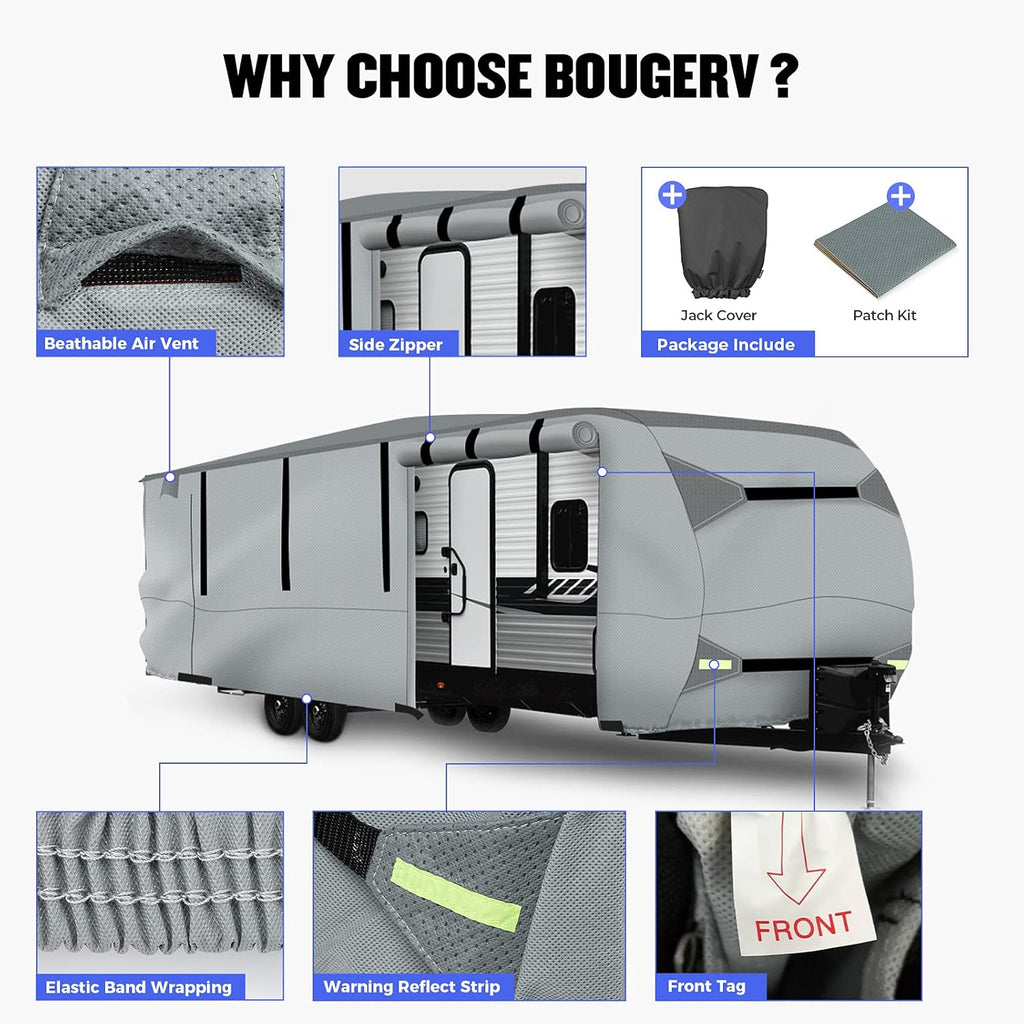 Gray Windproof Travel Trailer RV Snow Cover with Jack Cover & Patch Kit C73302