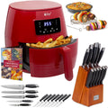 Red Electric Air Fryer with 12-Pieces Knife Set U539997
