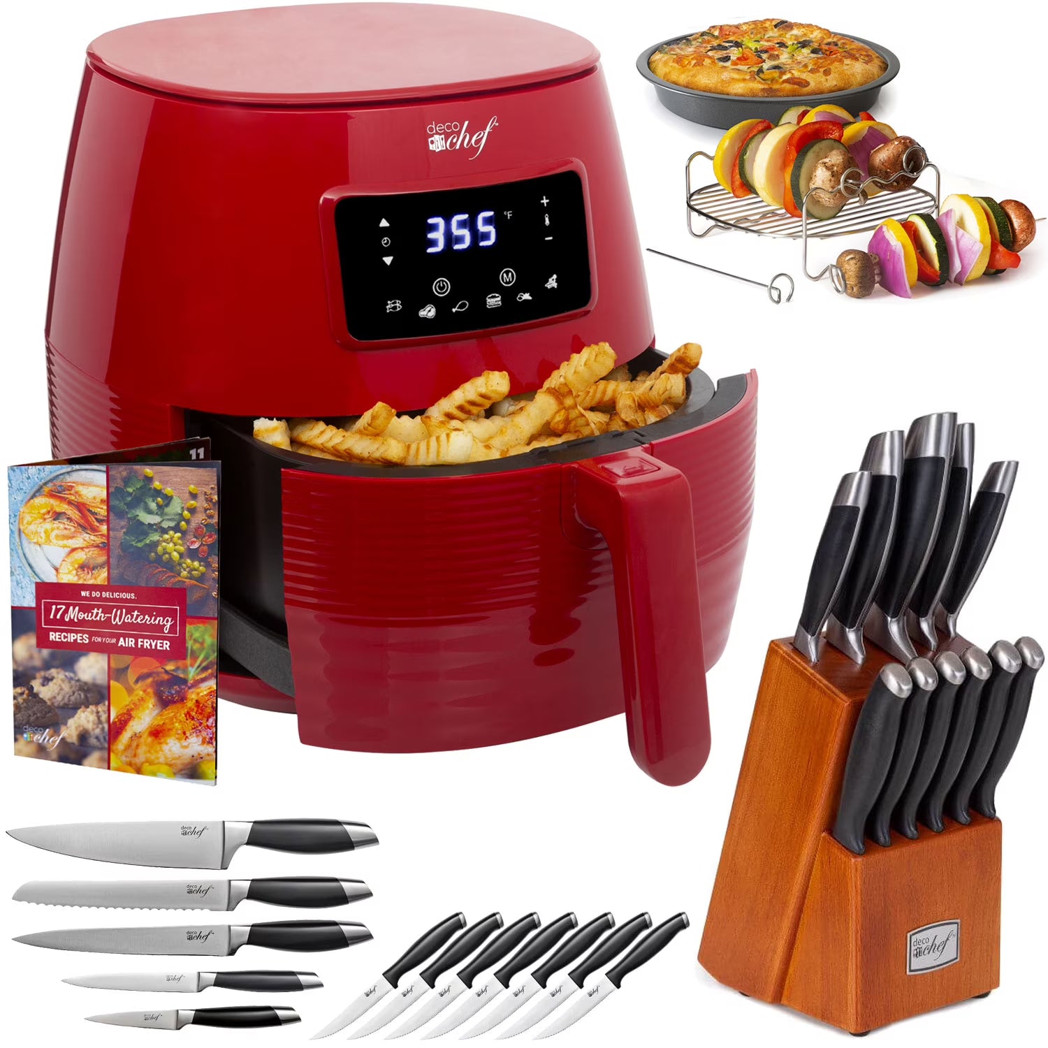 Red Electric Air Fryer with 12-Pieces Knife Set U539997