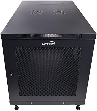 12U Rack Enclosure Server Cabinet, 33 Inch Deep, Perforated Door Lock and Casters Black I784