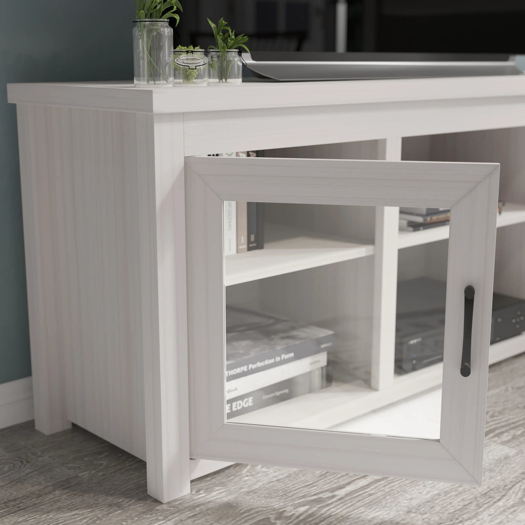 White Wash 65" TV Stand with Glass Doors and 3 Shelves V453235