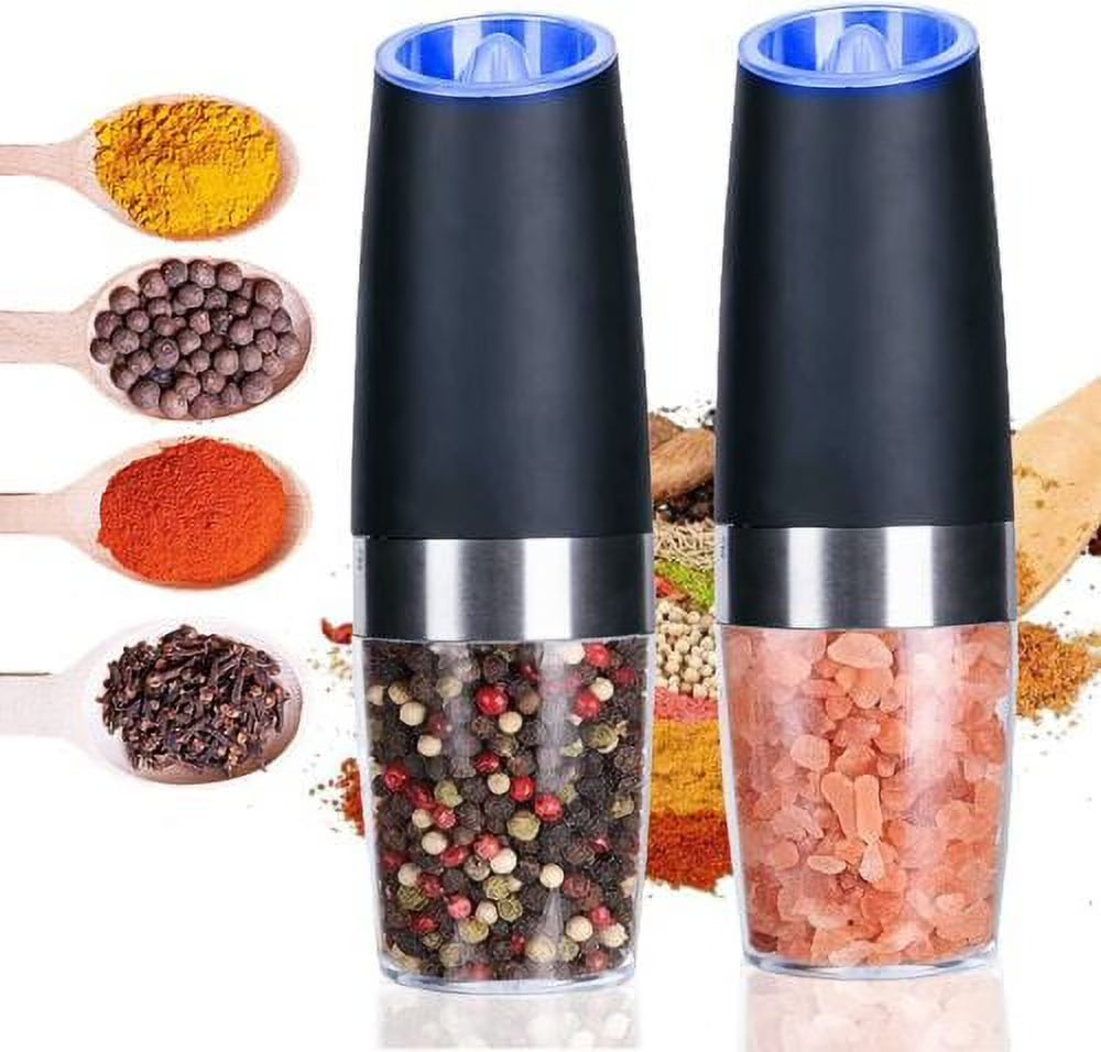 2Pcs Battery Powered Electric Pepper and Salt Grinders Set with LED Light E322