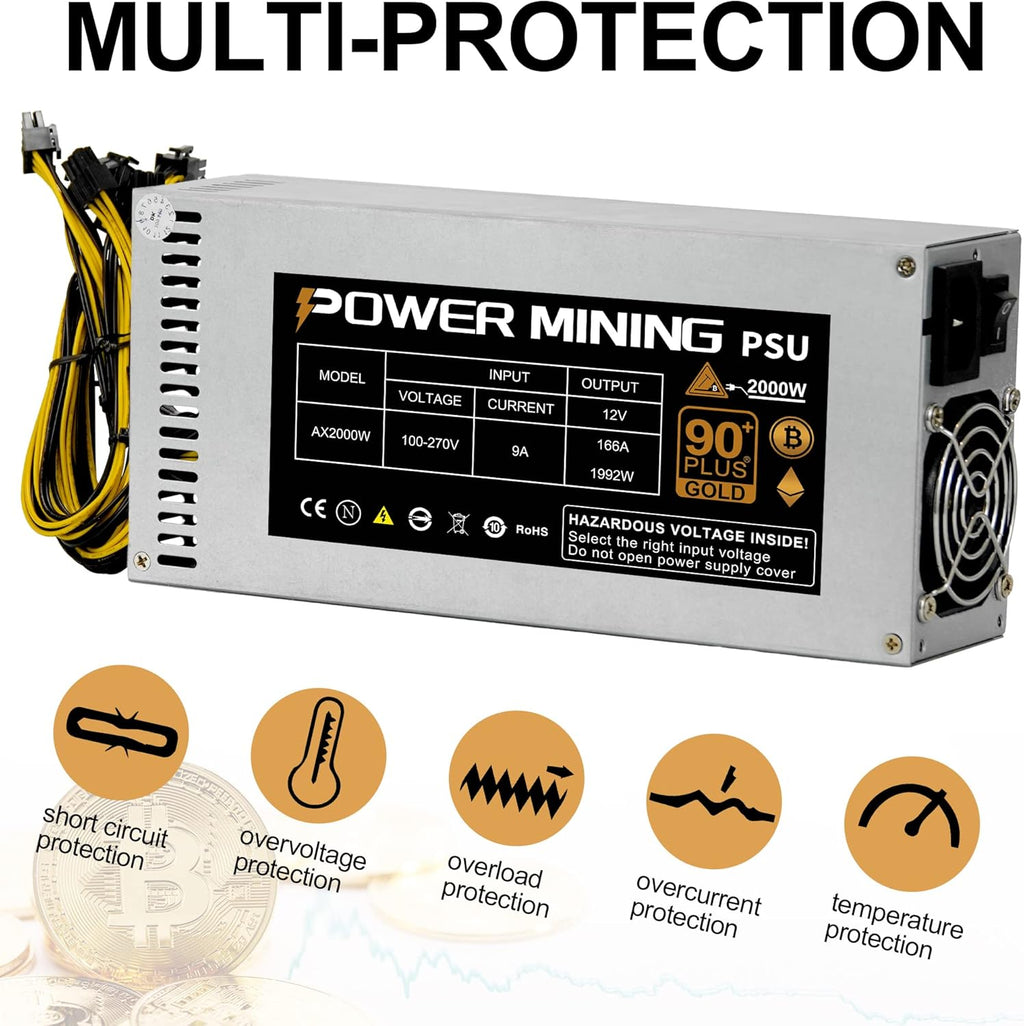 2000W 2U Mining Power Supply with Power Cable O18287