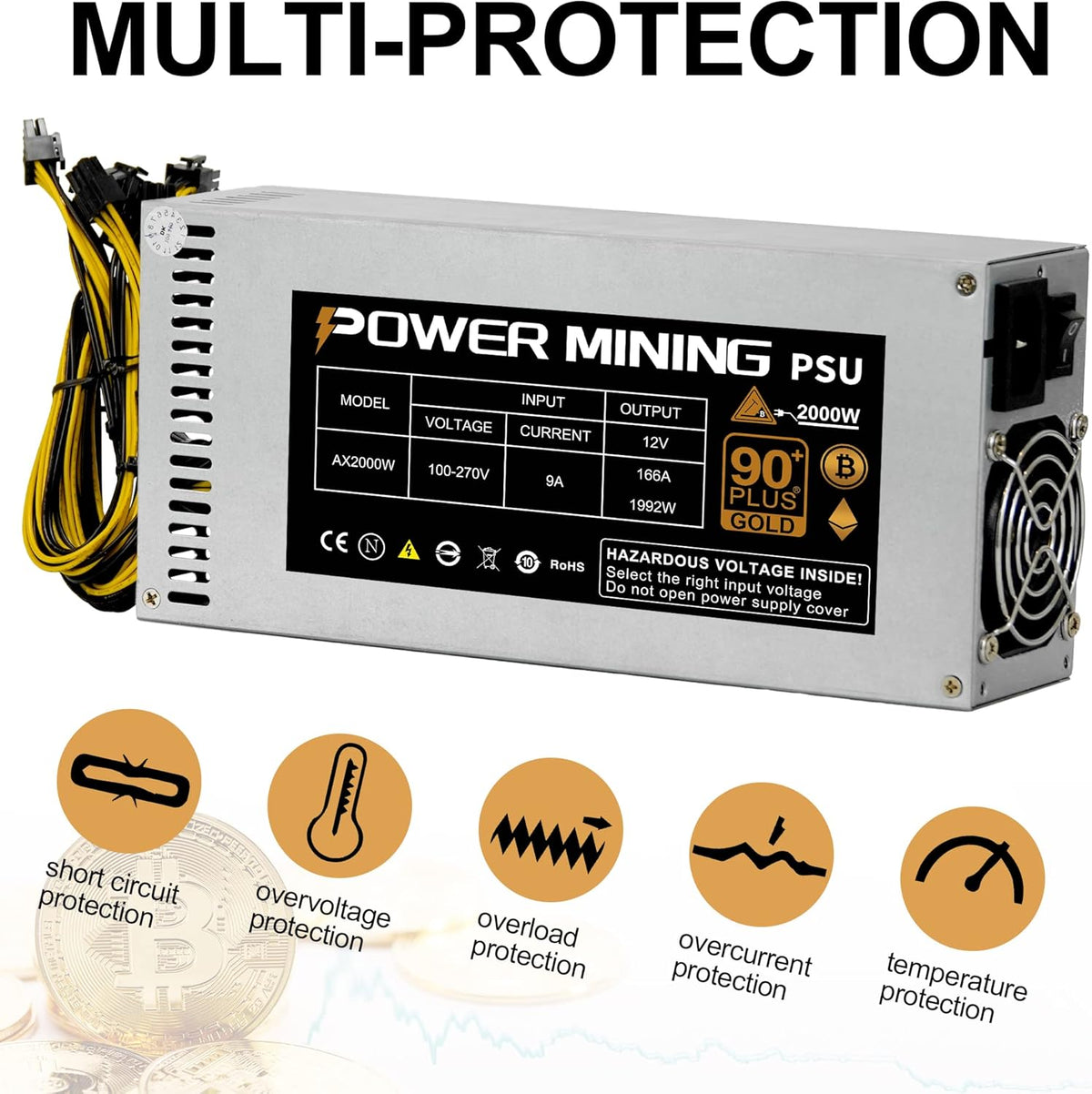 2000W 2U Mining Power Supply with Power Cable O18287