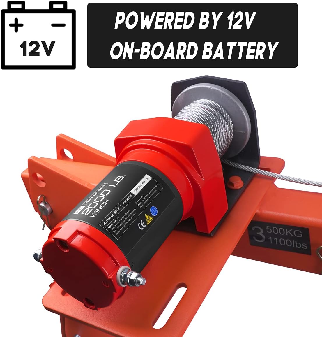 Folding Truck-Mounted Crane with Electric Winch 2000 lb 12V Painted Steel 360 Swivel G407657