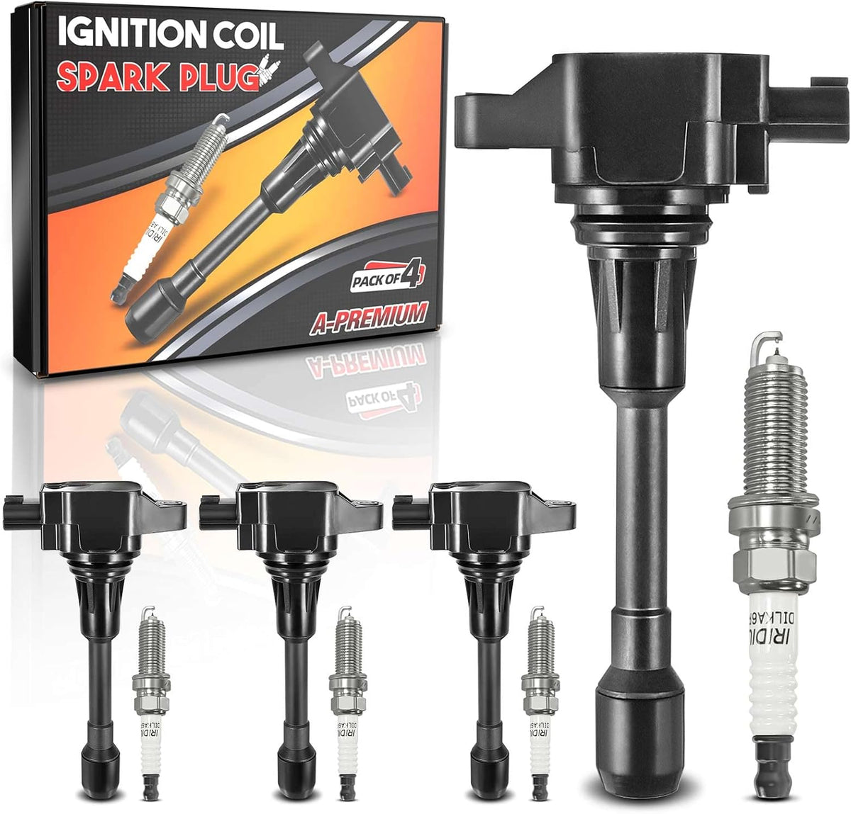 Ignition Coil and Iridium Spark Plug Kit Set of 4 A7137