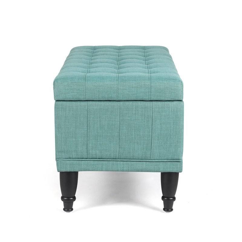 Tufted Light Teal Rectangular Storage Ottoman L794431