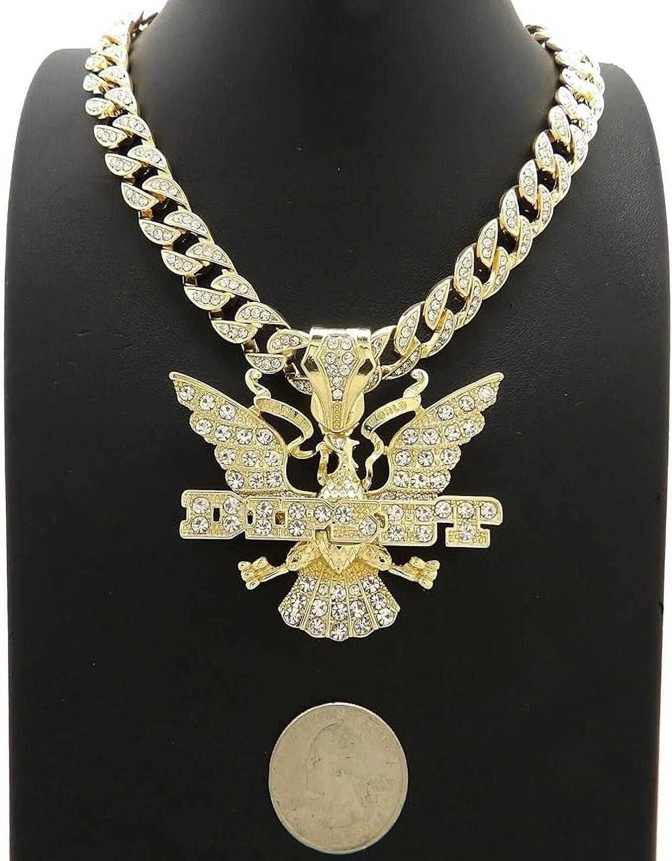 Gold Plated Cubic Zirconia Eagle Pendant & Cuban Chain Necklace Set W709910