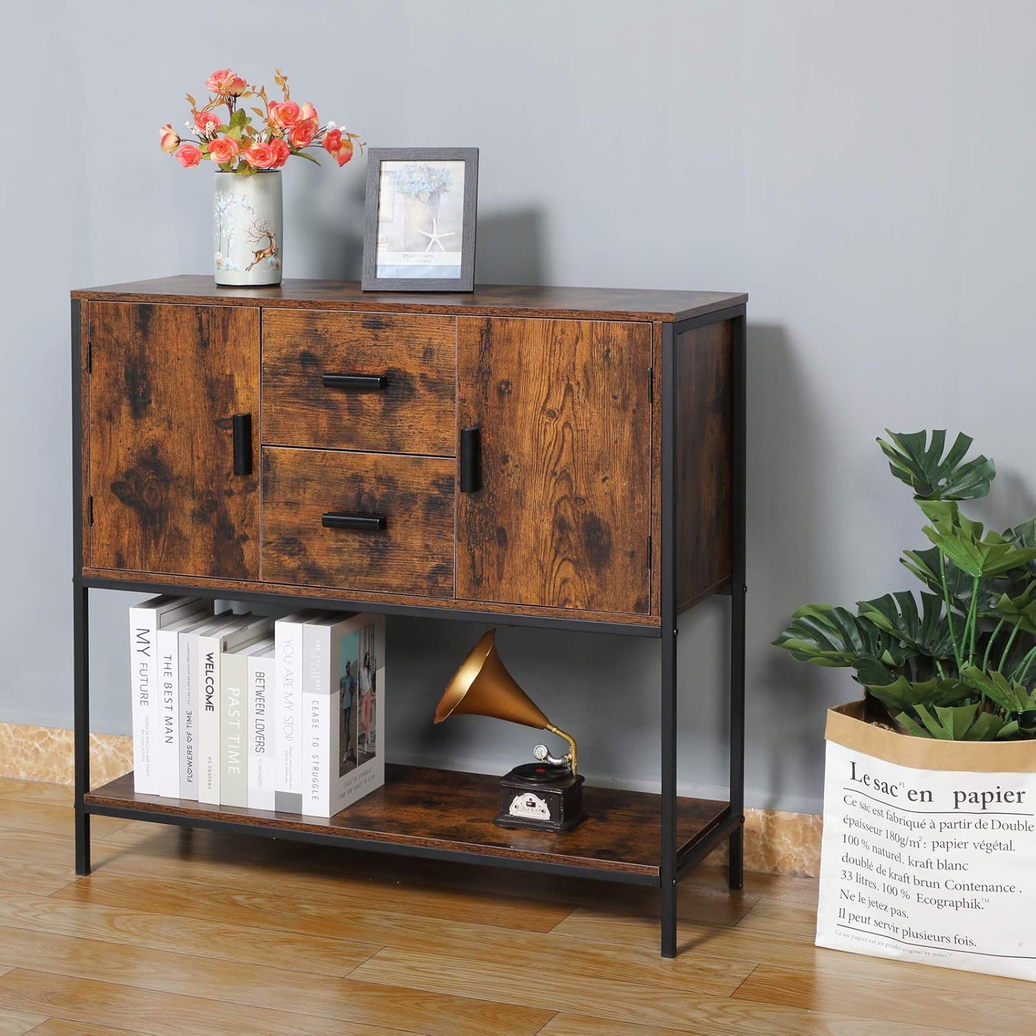 Industrial Buffet Cabinet with 2 Drawers & Doors and 1 Open Shelf X47814